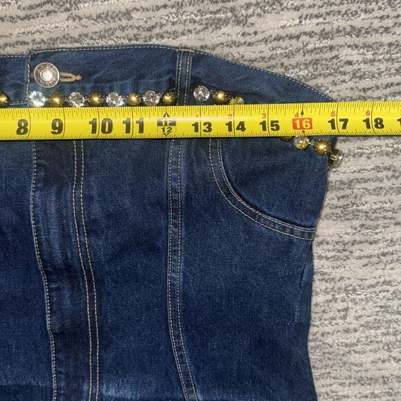 AREA Women's Strapless Crystal Embellished
Denim Mini Dress Medium - Picture 9 of 16